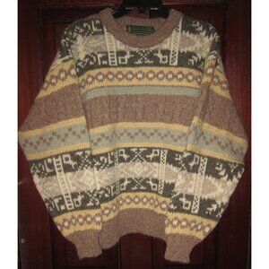 The Irish Woollen Mills M Wool Sweater Fair Isle Cable Mixed Knit Heavy Aran New